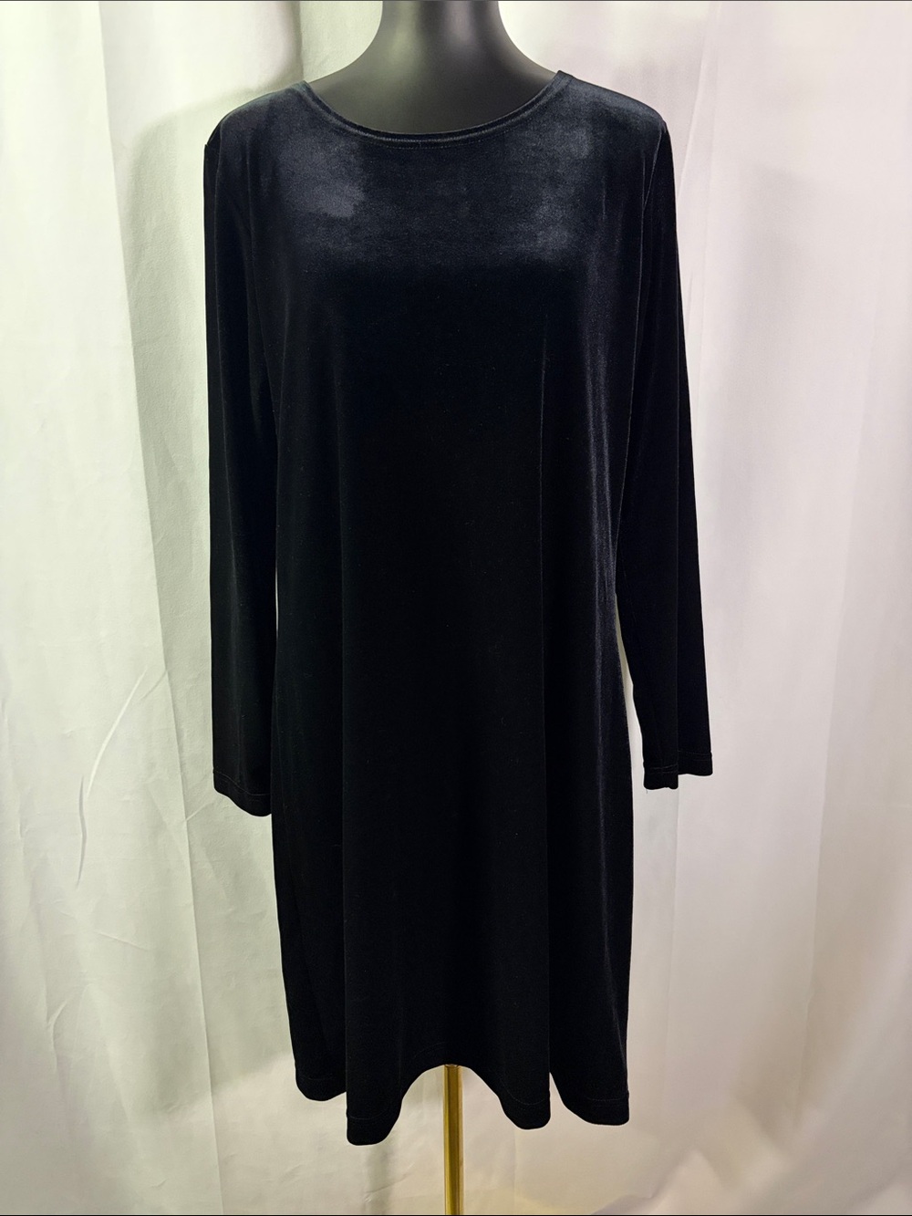 Vintage 90s Kristen Jeffries Black Velvet Long Sleeve Shift Dress